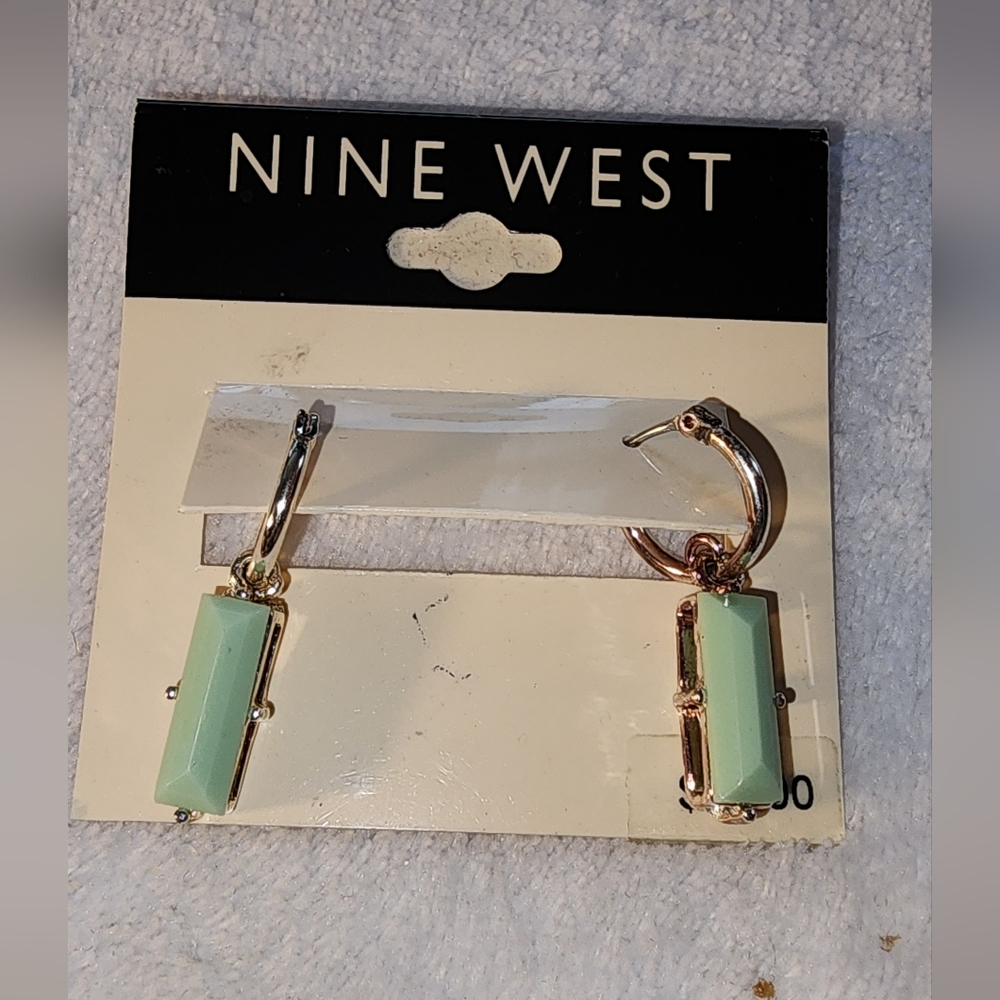 Macy's Nine West Gold and Mint Earrings - Picture 2 of 5